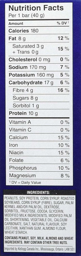 Kellogg's Vector Protein bars, Peanut, 4ct, 160g/5.6oz. (Imported from Canada)