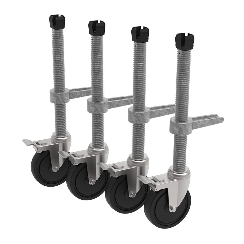 Set of 4 casters with leveling jacks for baker (leveling jack adjustable to 6″)