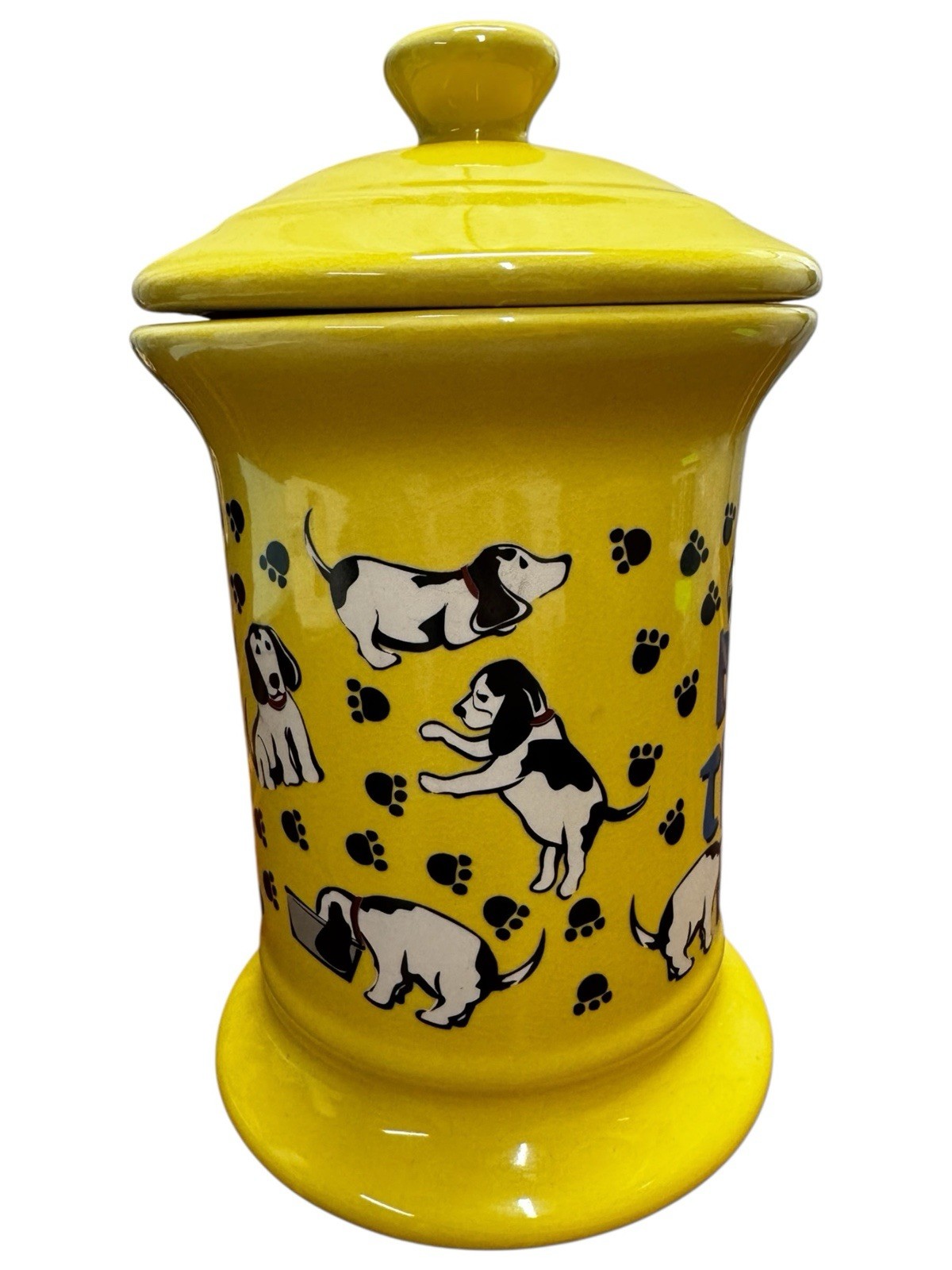 Yellow Ceramic Doggy Treats Dog Treat Holder With Lid, Very Cute!