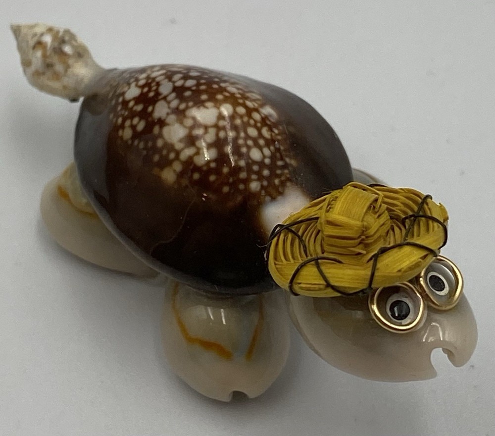 Sea Shell Turtle Small Figurine Wearing Hat & Glasses