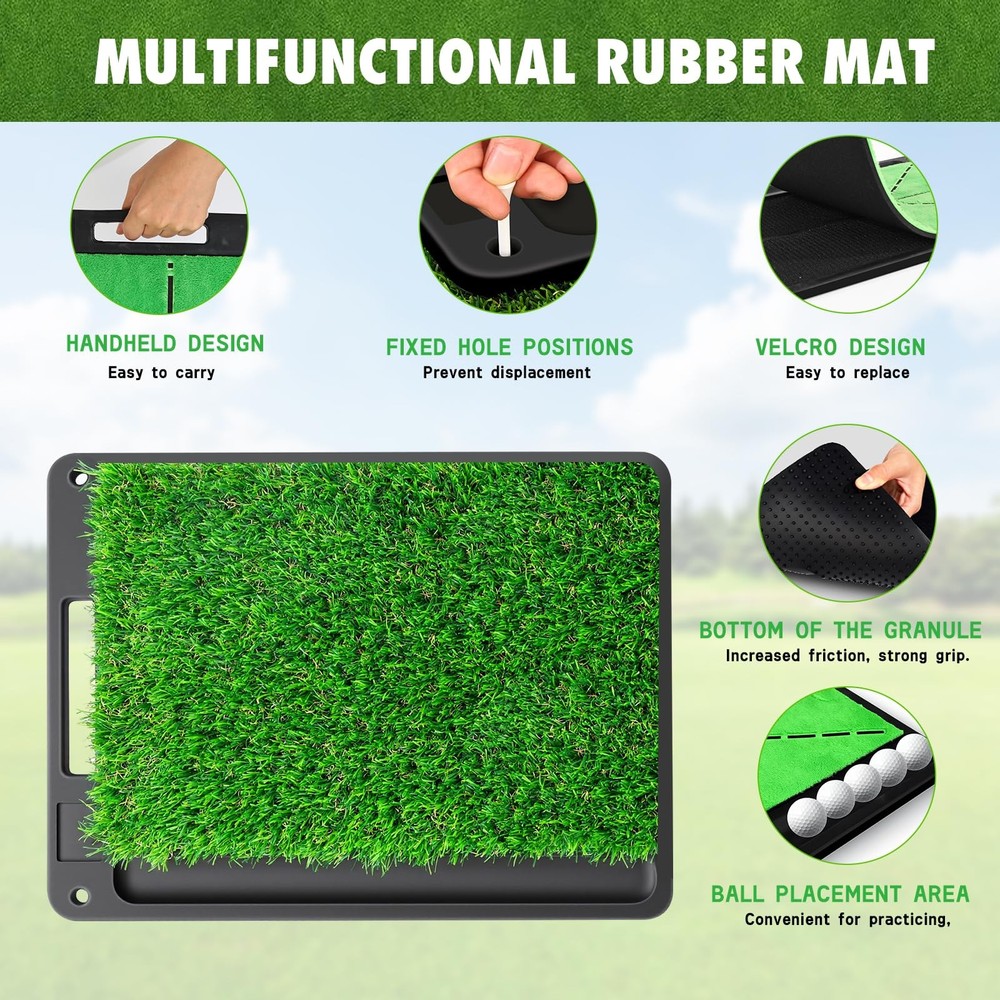 Golf Hitting Mat, 3-in-1 Golf Practice Mat, Replaceable Turf Golf Training Ma...