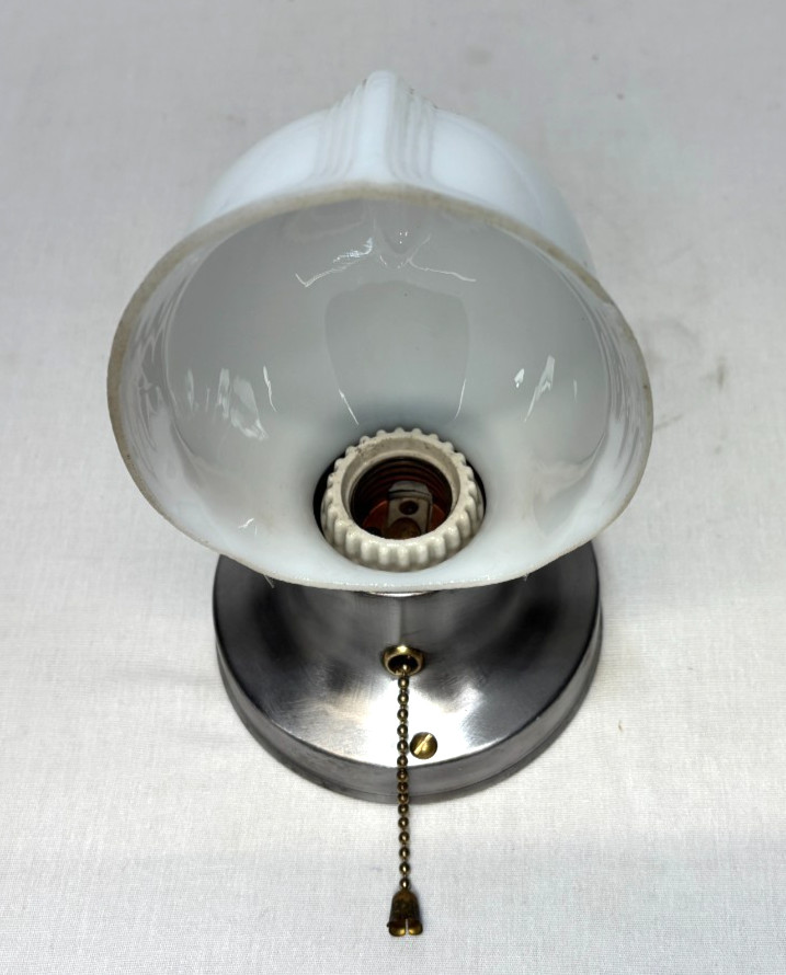 Vtg Wall Sconce Stamped Steel Metal MCM Light Fixture Art Glass Shade USA #M1