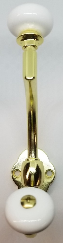 Bright Brass Double Front Mount Coat Hook Porcelain Knobs old classic rack hat