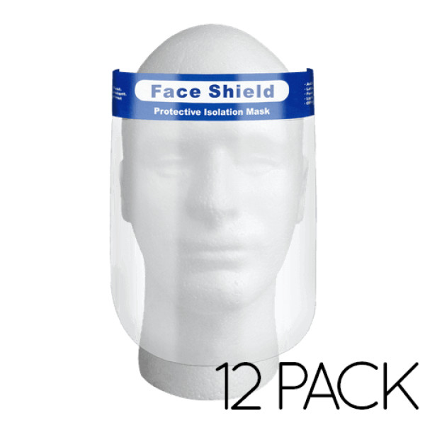 12-Pack Elastic Plastic Face Shield – Protective Safety Gear for Adults