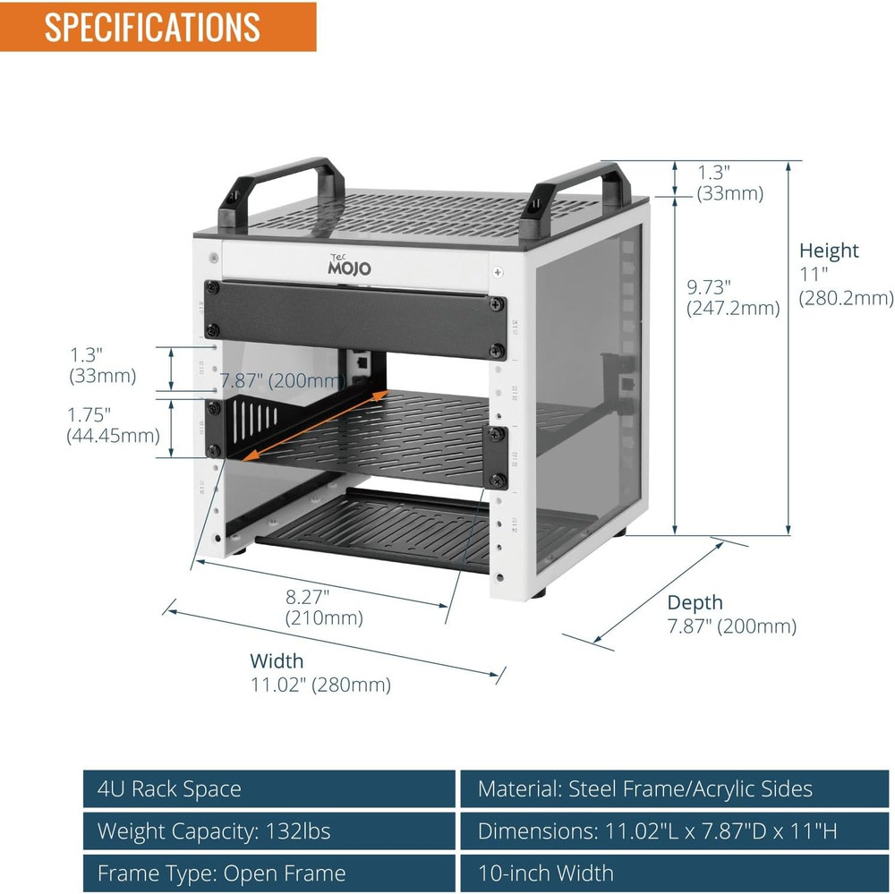4U Network Rack, 10 Inch Mini Server Rack with 2 Side Translucent Panels & 2 Top