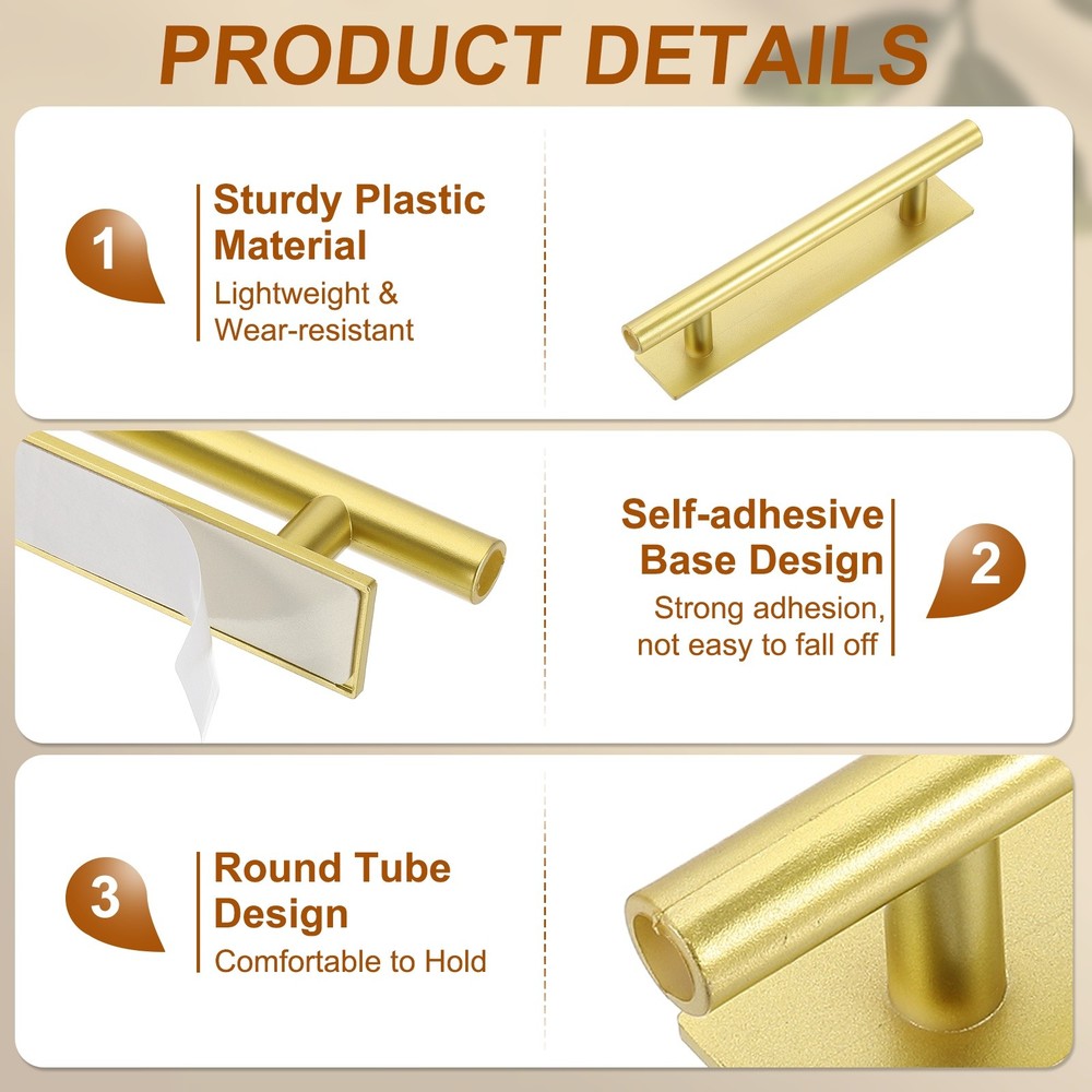 4pcs Self-Stick Push Pull Helper 6" Round Cabinet Handle Gold