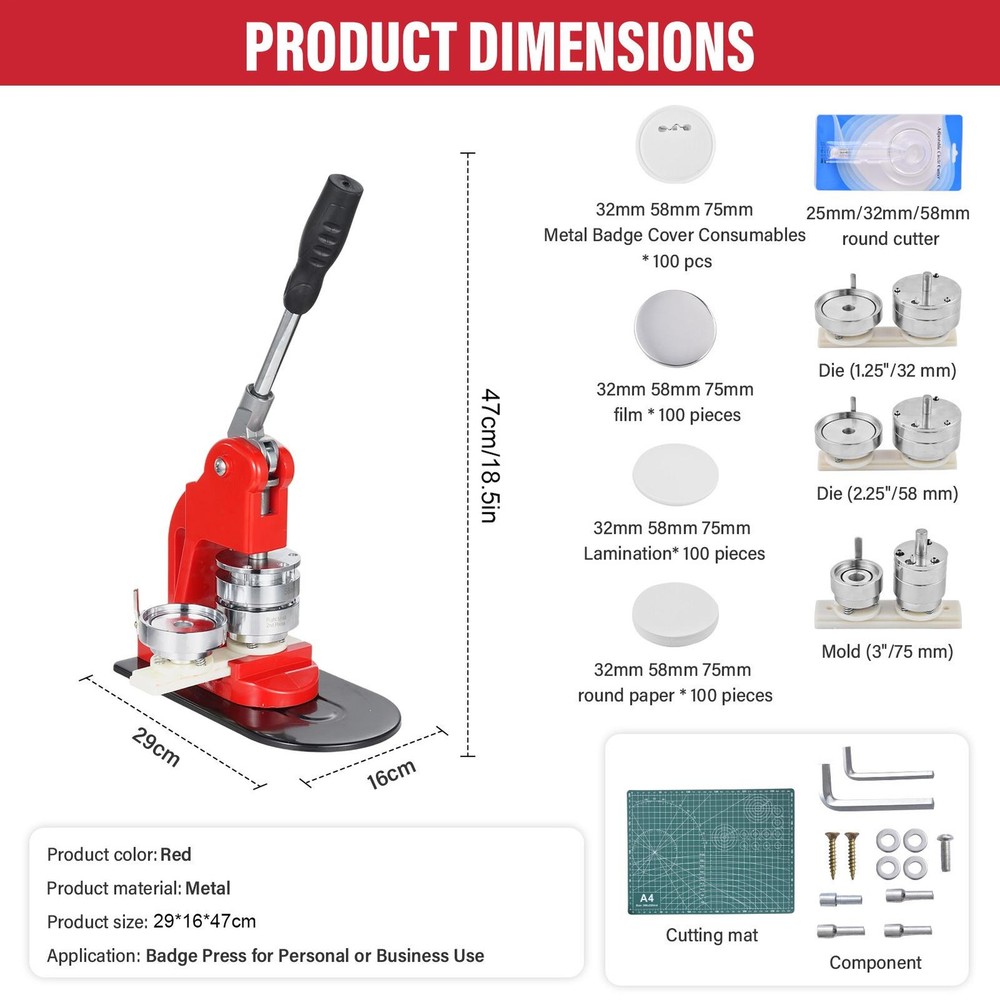 Button Maker Machine Multiple Sizes 300Pcs, Photo Pin Badge Maker 1.25+2.28+3In