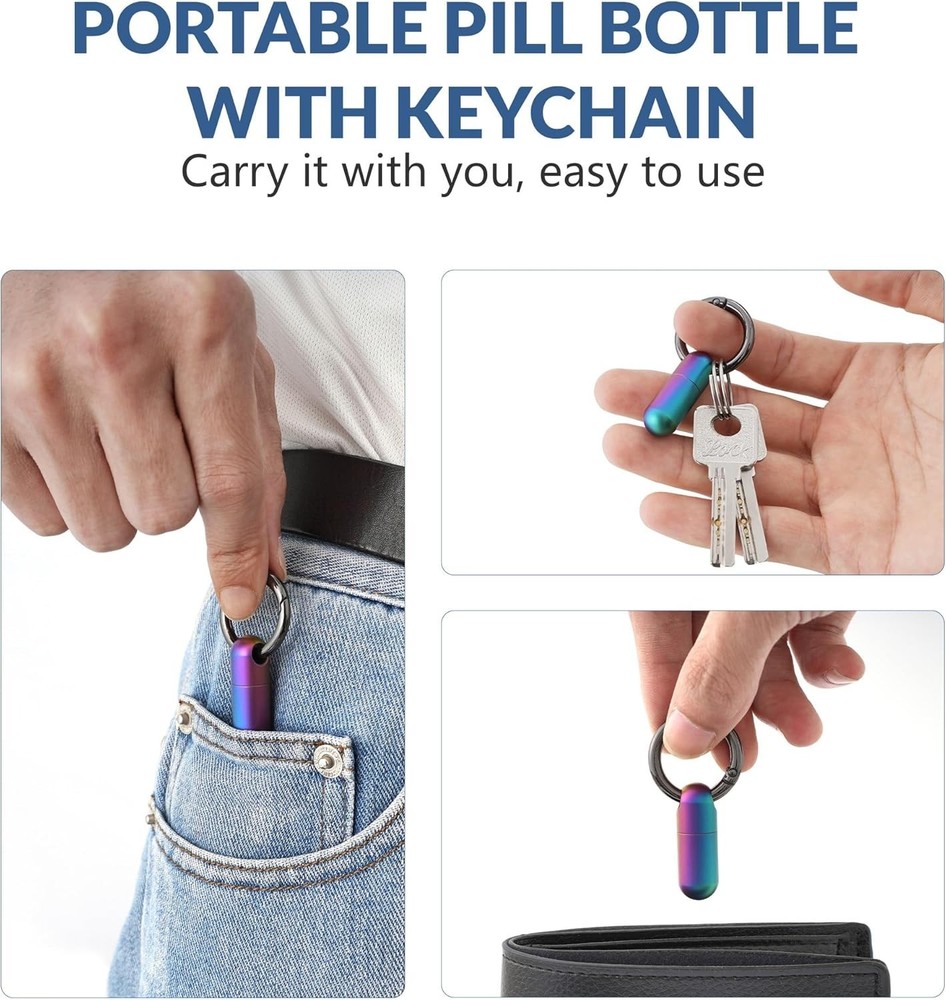 Travel-Friendly Titanium Pill Container with Keyring & O-ring Seal - Multicolor