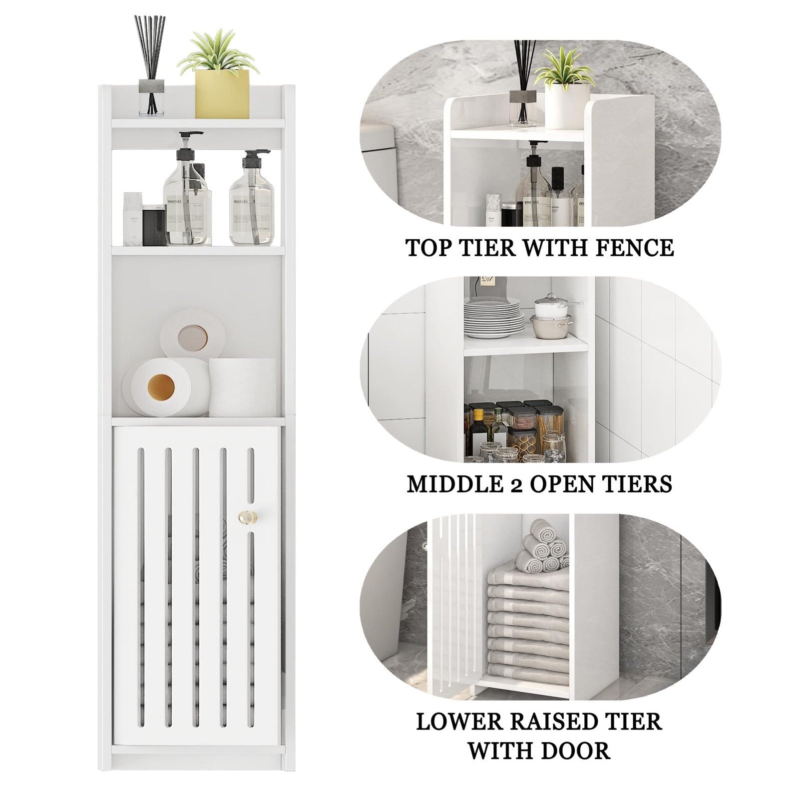 Narrow Bathroom Storage Cabinet, 4-Tier Slim Bathroom 7.9"D x 7.9"W x 31.5"H