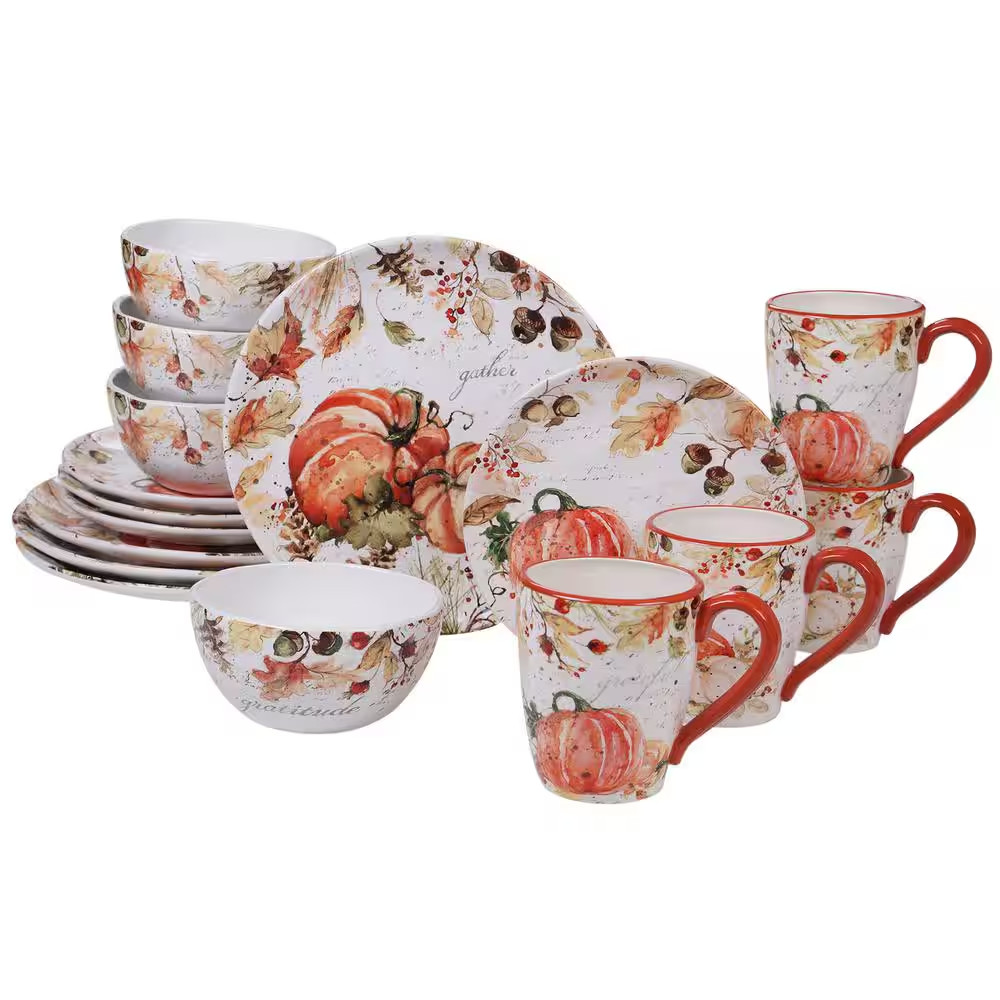 Harvest Splash 16-Piece Country/Cottage Multi-Colored Earthenware Dinnerware Set