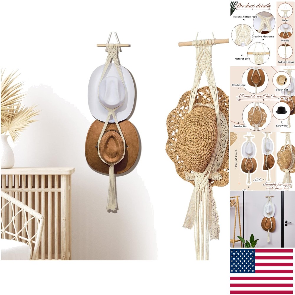 Sturdy White Macrame Hat Hanger – Modern Boho Design for Effortless Hat Storage