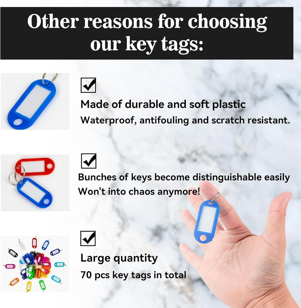 60 Pack Plastic Key Tags, Flexible Key Labels with Split Ring Label Window, Key
