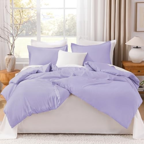 Purple Comforter Size, 3 Pieces Lightweight Solid Bedding Full Lavender