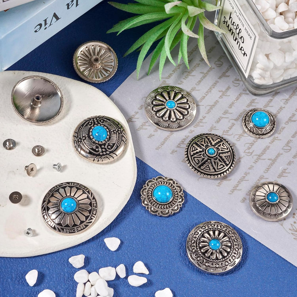 Leather Decorative Conchos Stud Screw Back Buttons Imitation Turqu