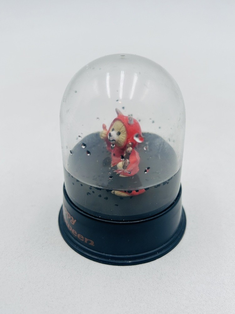 Mini Happy Halloween Devil Bear Snow Globe Holding Pitchfork