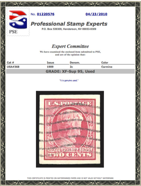 #368 Used PSE Graded 95, PSE Cert # 01220576
