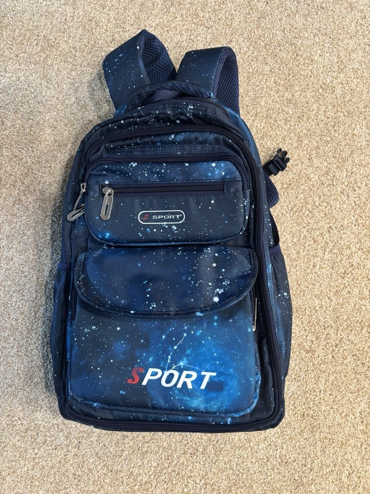 SPORT Hiking Backpack Blue Polyester Zip Closure 5 Pockets Adjustable Strap