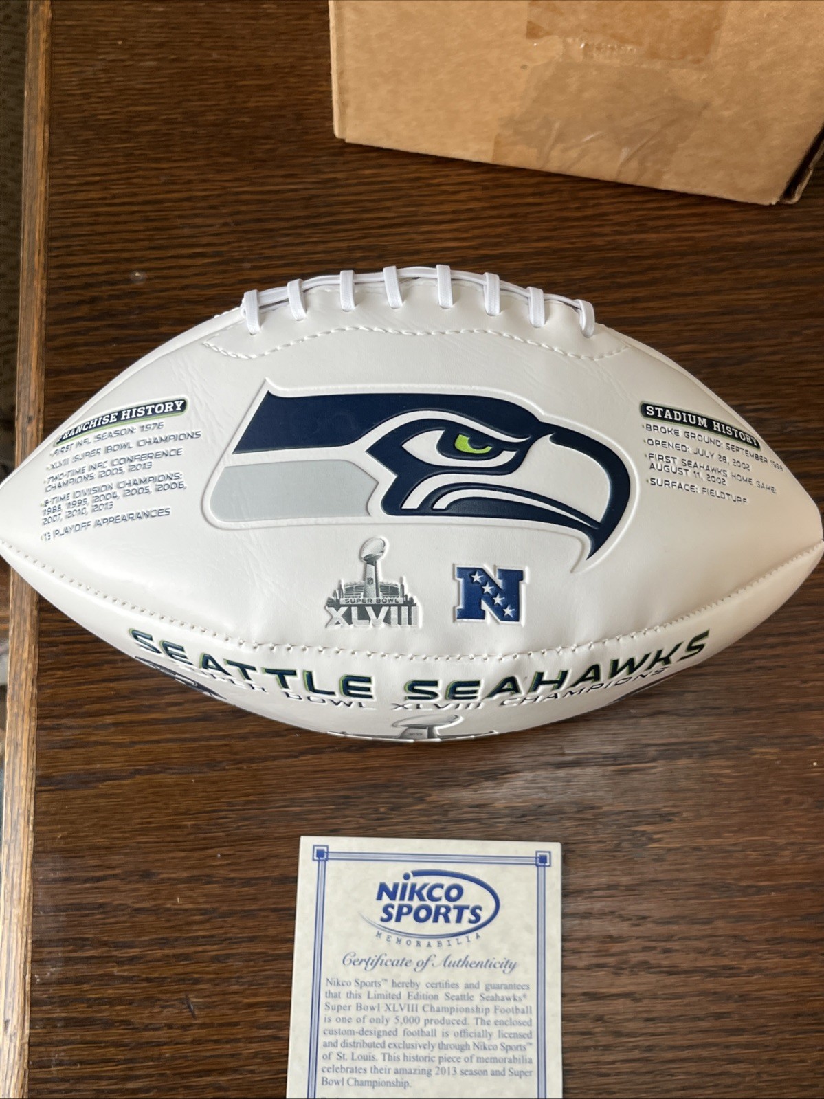 Seattle Seahawks Super Bowl XLVIII Champions Football Limited Edition COA! NIB
