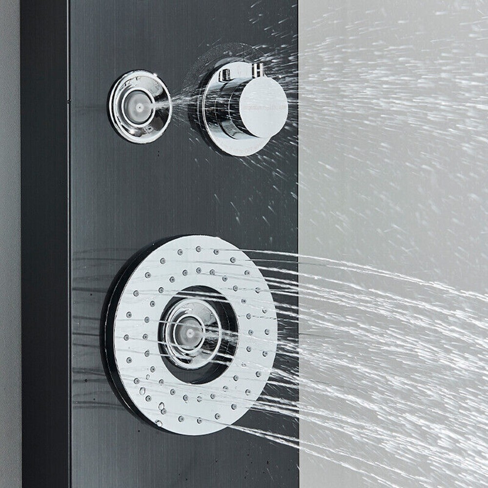 LED Shower Panel Tower System Brushed Black with Handle Massage Jet