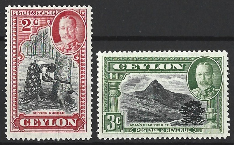 CEYLON KGV 1935-36 SET WITH THE 2c,3c PERF 14 MINT