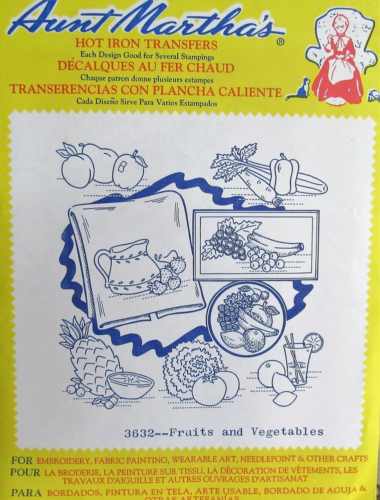 Aunt Marthas Transfer 3632 Fruit Vegetable Kitchen Dish Towel Embroidery Pattern