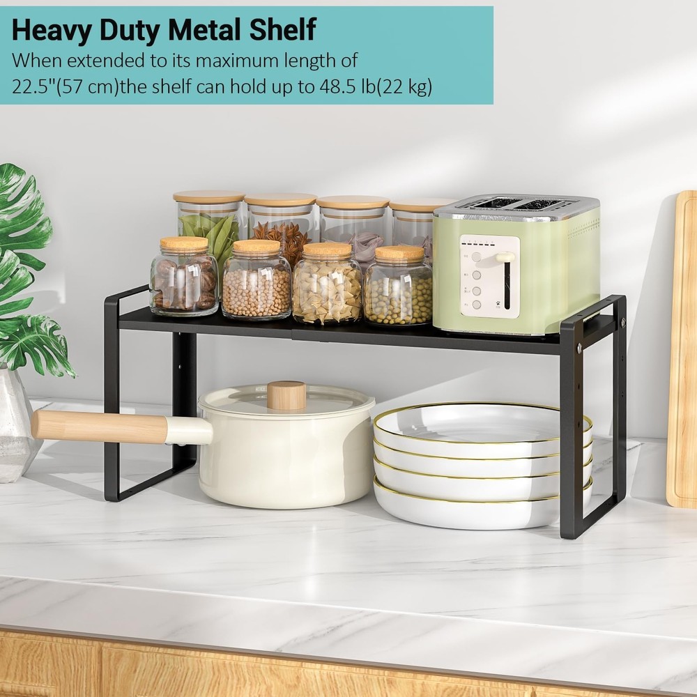 2 Pack Expandable Kitchen Cabinet Organizer Shelves, Stackable Heavy Duty Met...