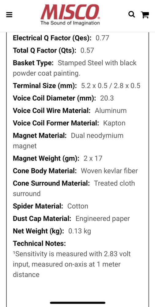 Misco 57SN08-2 Speaker, 2.25" 8 ohm