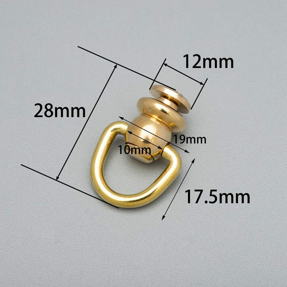 Solid Brass Ball Studs Rivets D Ring & Triangle Design Rotate Head Spikes Button