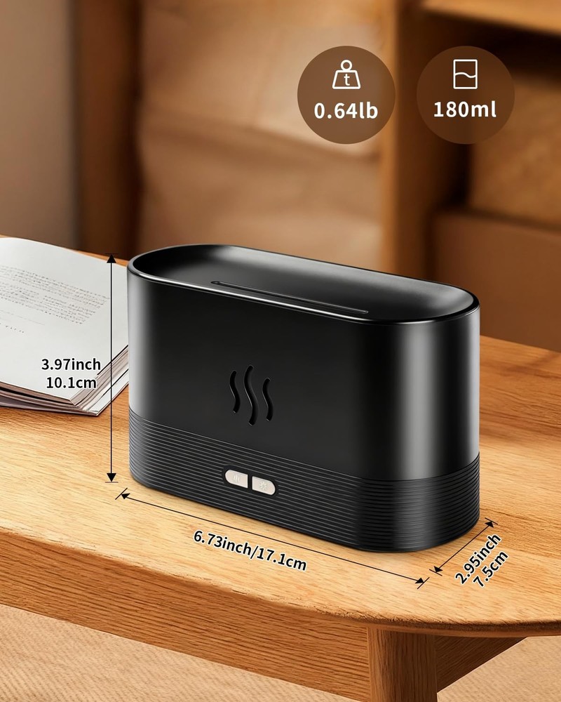 Flame Effect Essential Oil Diffuser, 180ml Ultrasonic Aromatherapy Black