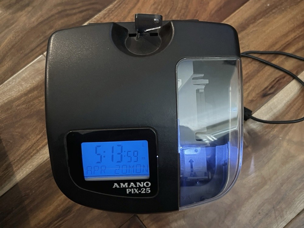 Amano PIX-25 Atomic Time Clock with Power Adapter-Key Tested Working