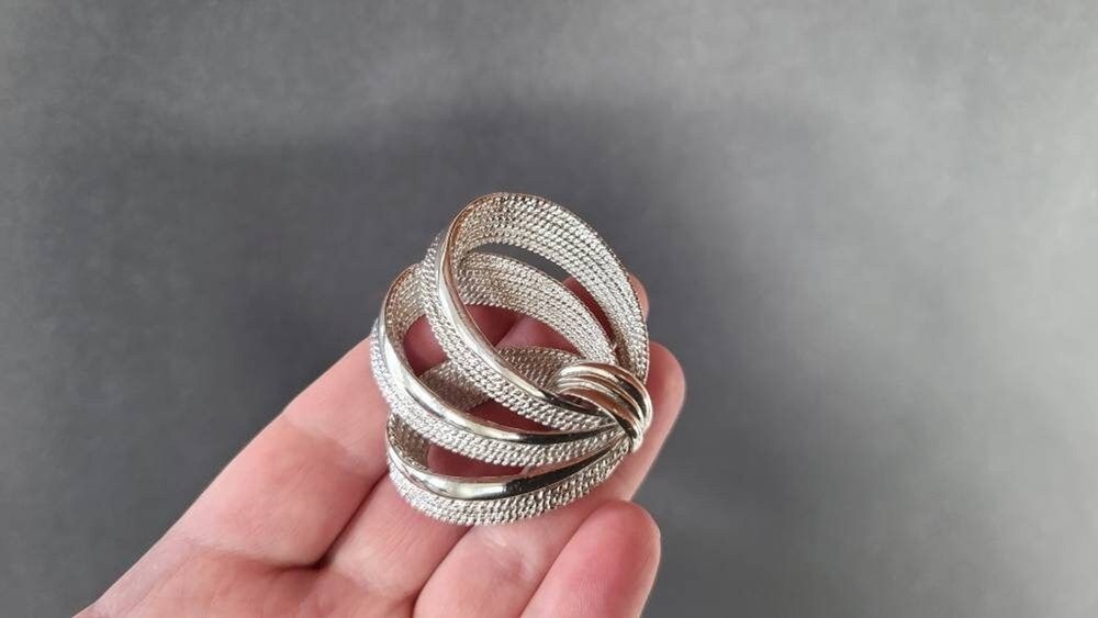 Monet Silver Triple Loop Bow Brooch