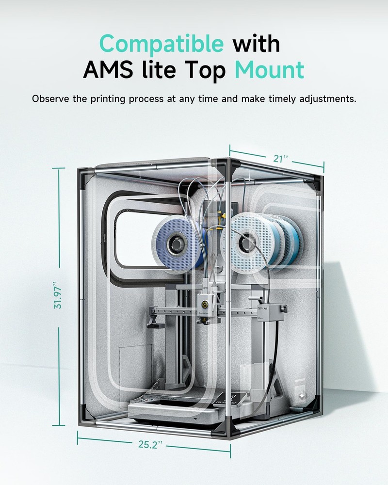 TOPCUBE 3D Printer Enclosure for Bambu Lab A1 For AMS lite Top-mount, Silver
