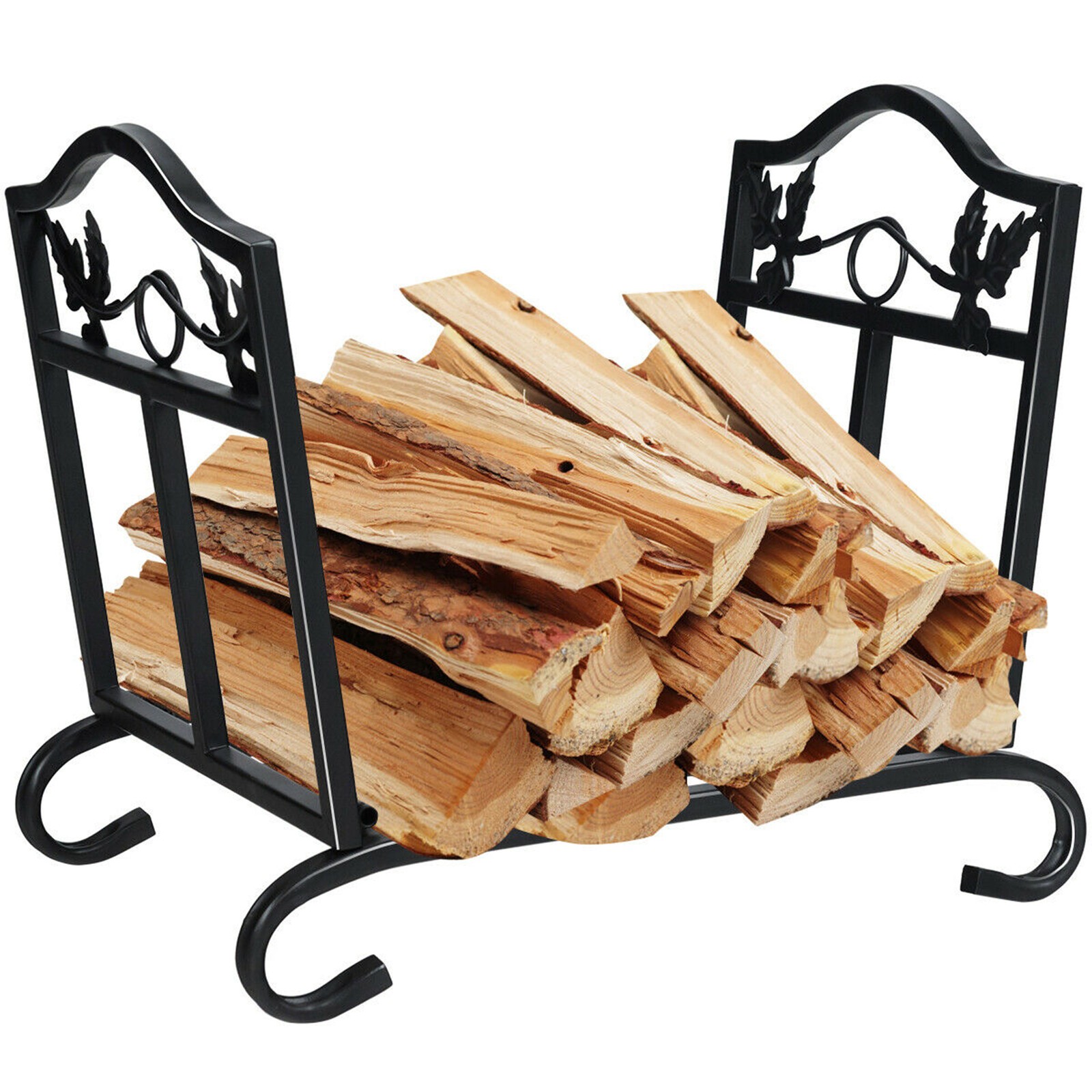 Foldable Firewood Log Rack Steel Wood Storage Holder for Fireplace Black