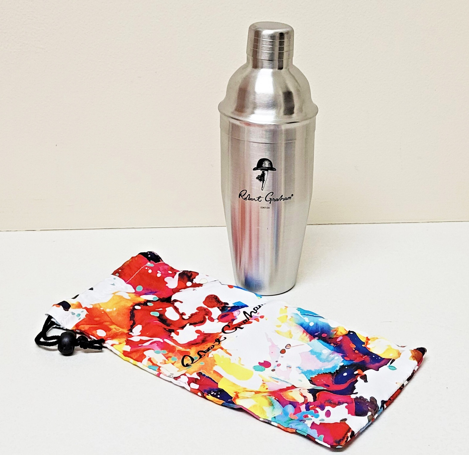 Designer Martini Cocktail Shaker Set ROBERT GRAHAM w/ Bag Rare New Collector USA