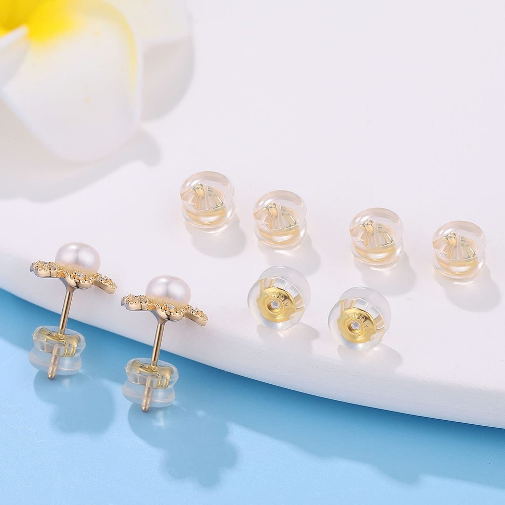 18K Gold Locking Secure Earring Backs for Studs, Silicone Earring Backs Repla...