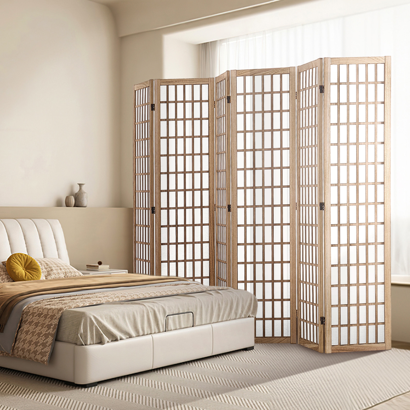 Room Divider Japanese Wall Divider 6 Panel Screen for Room Separation