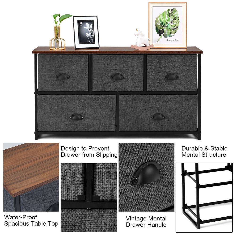 Multi Drawers TV Stand Storage Unit Side Table Display Organizer Dorm Room Black