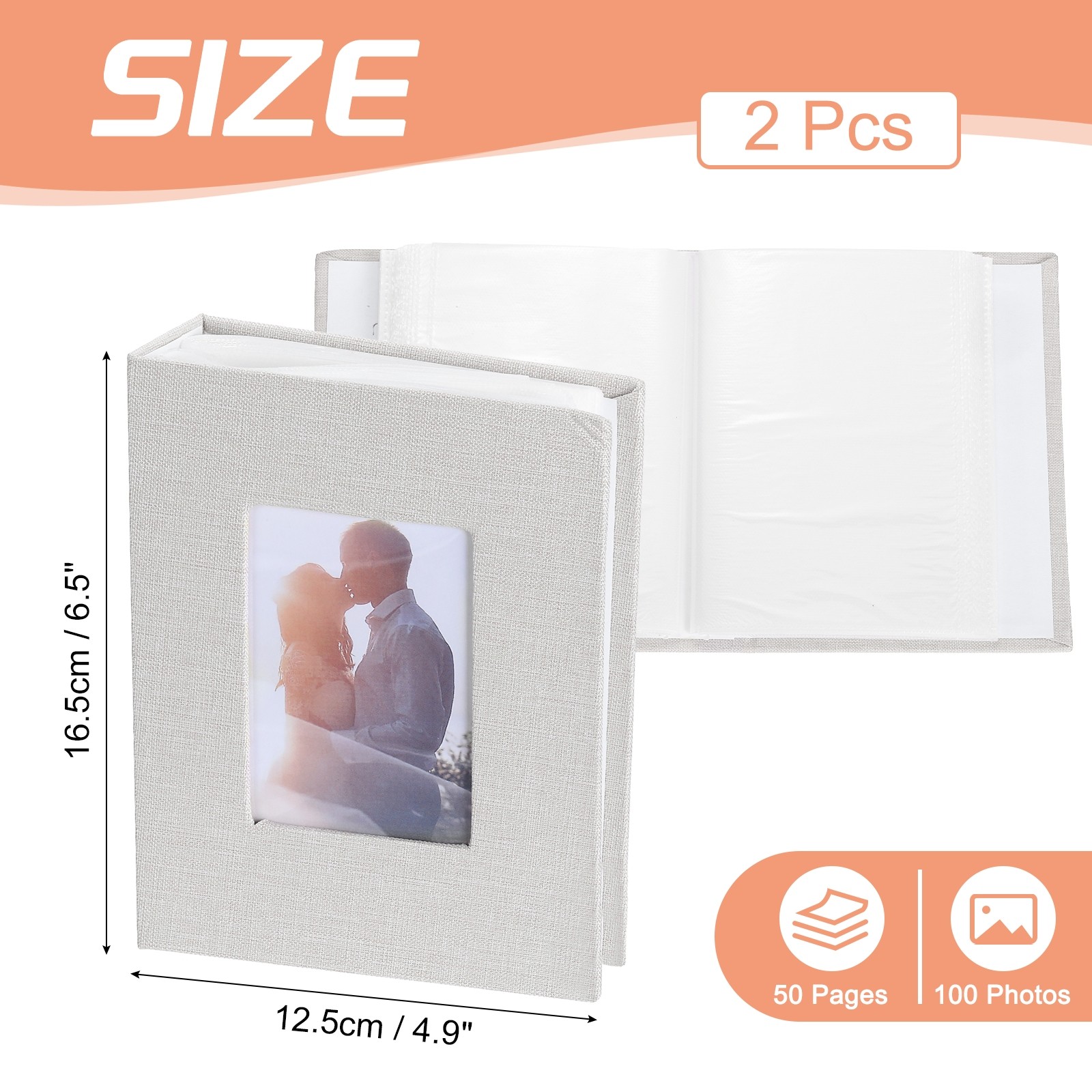Photo Album, 4 x 6 Linen Cover Photo Album Book 100 Pictures, Beige, 2 Pcs