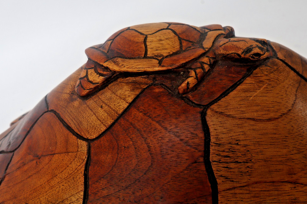 Vintage Large Hand Carved Solid Wood Turtle