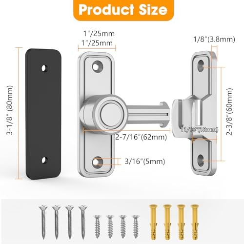 Sliding Barn Door Lock Hardware, 90 Degree Locks for Barn Doors, 2 Pack-Silver