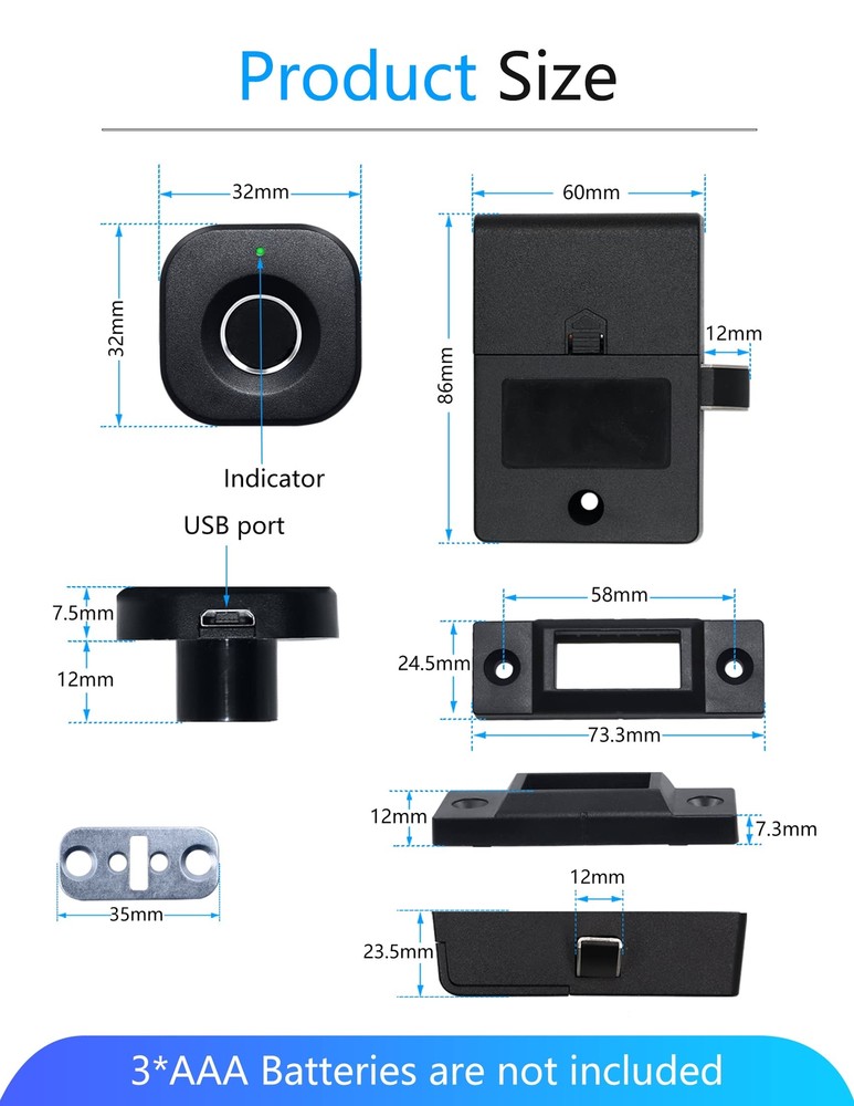 US Fingerprint Lock Smart Keyless Entry Mini Easy Drawer Locker Cabinets Lock