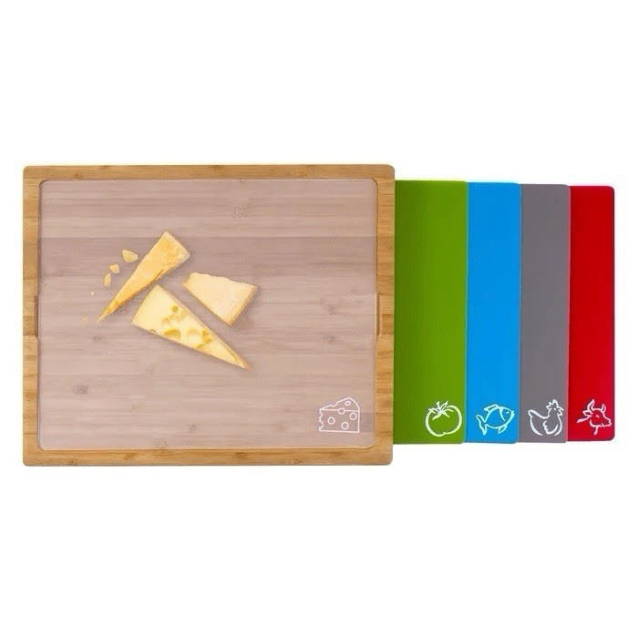 5 Piece Colour Coded Chopping Board Set with Stand Kitchen Cutting Boards NEW AU