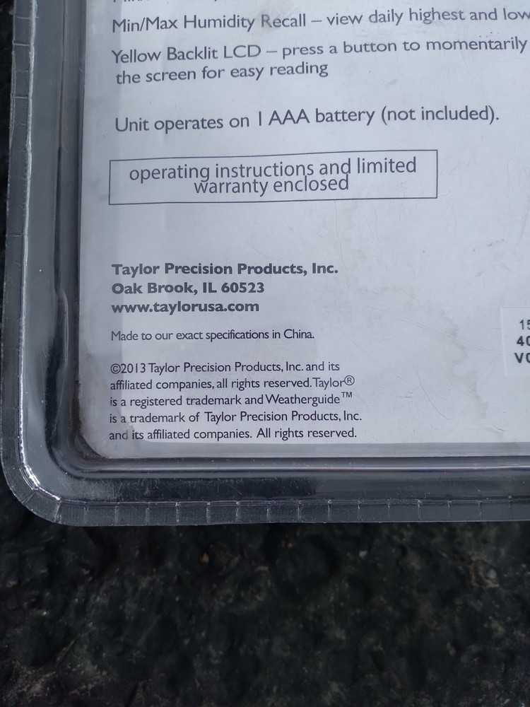 Taylor Indoor Outdoor Thermometer Hygrometer NEW