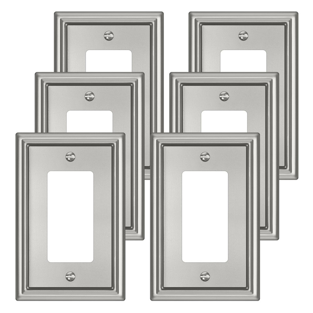 6 Pack Single Decorator Switch Covers Wall Plate, Brushed Nickel Decorative R...