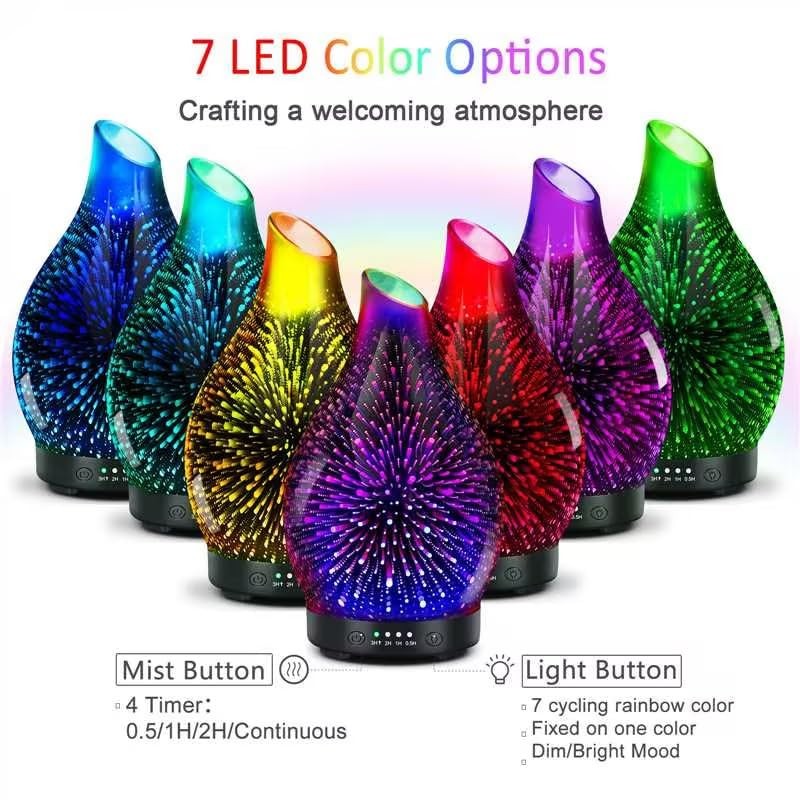 Essential Oil Diffuser 120ML -3D Firework Glass 120ml 3d
