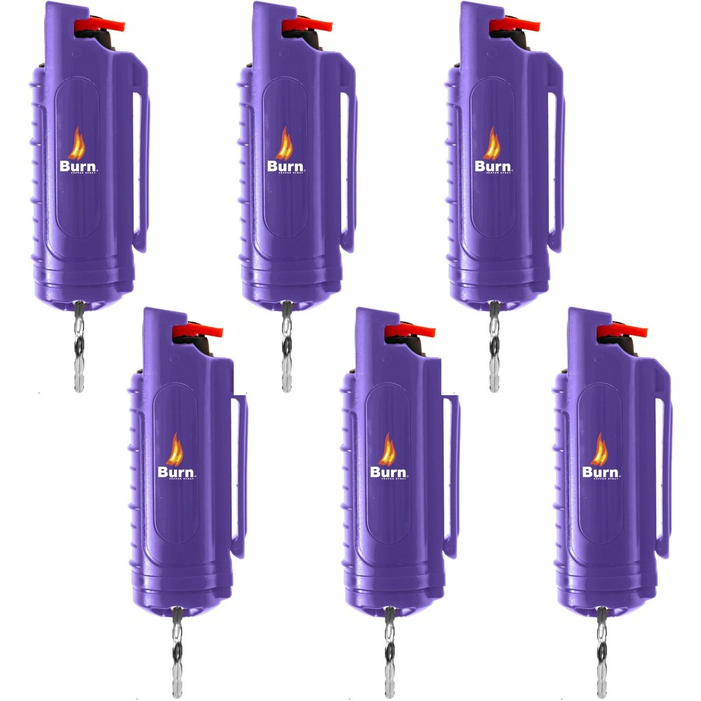 6 Pack Burn Pepper Spray 0.50oz with Keychains for Self Defense