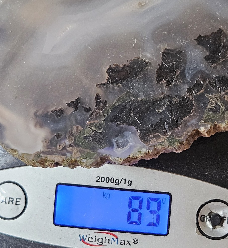 Agate Lapidary Slab With Black Plume 89 Grams