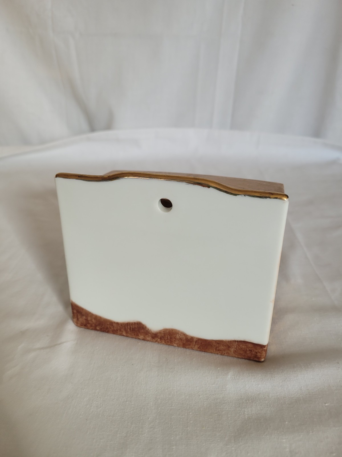 Vintage porcelain oak leaf acorn design wall salt box cellar wood tope