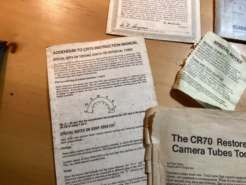 (RARE FIND!) SENCORE CR70 Beam Builder, Universal CRT Analyzer & Restorer Manual