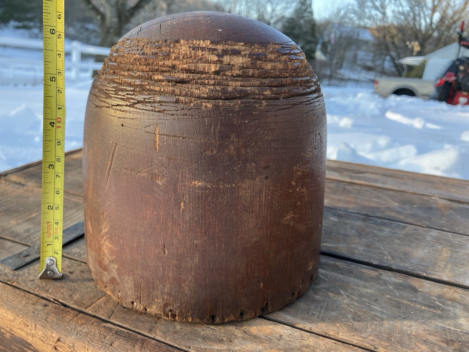 Antique Wooden Hat Form Block Dome Mold Millinery Primitive
